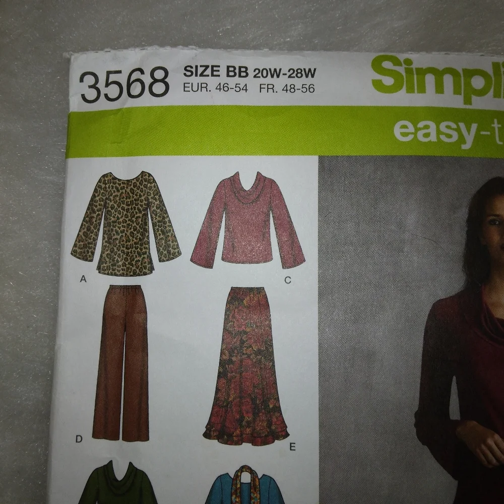 SIMPLICITY 3568 Sz 10-18 Easy-to-Sew Misses top 2 lengths pants skirt sash